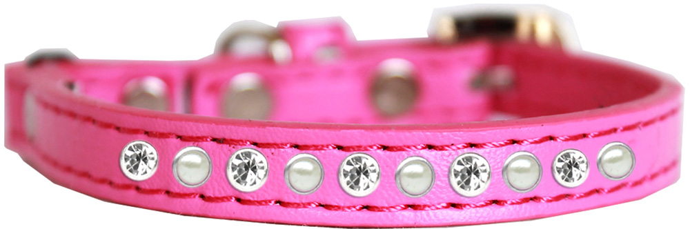 Pearl and Clear Jewel Cat safety collar Bright Pink Size 12